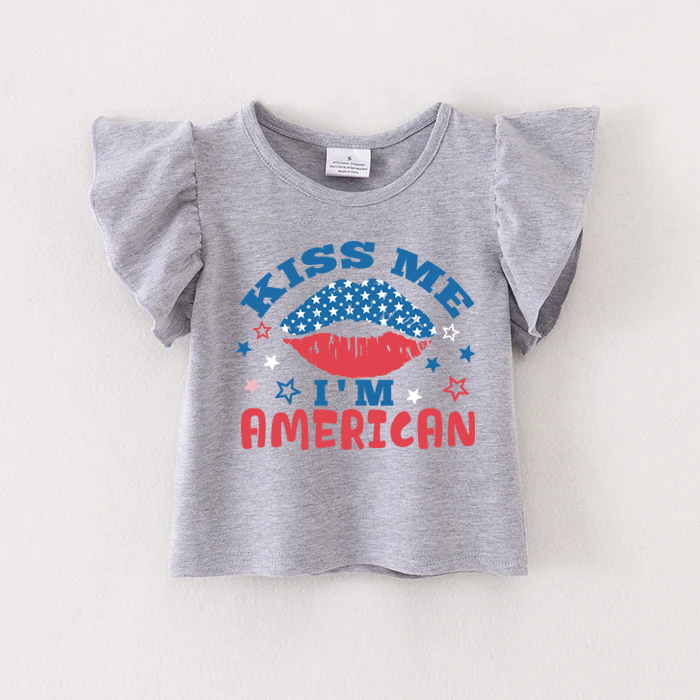 （Pre Order）Patriotic Print Grey Cotton Essential Top