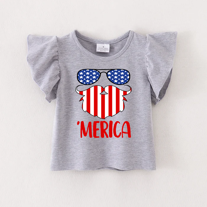 （Pre Order）Patriotic Print Grey Cotton Essential Top