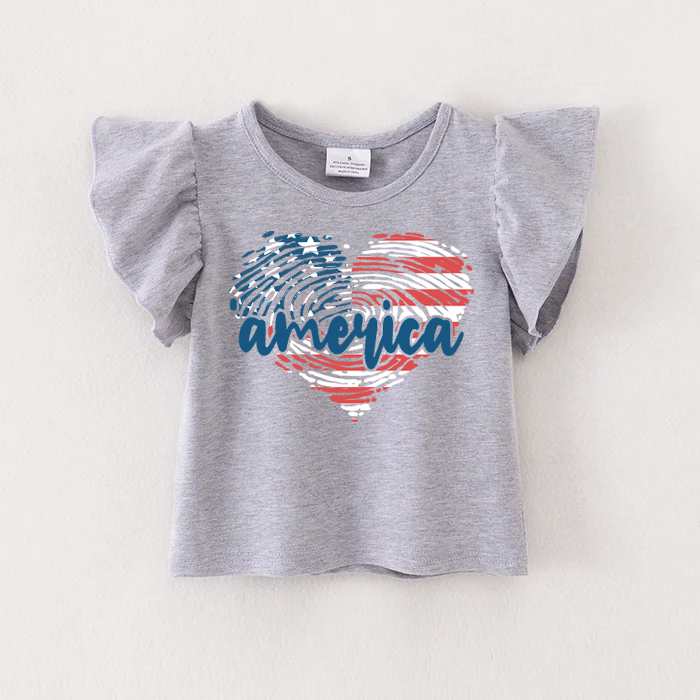 （Pre Order）Patriotic Print Grey Cotton Essential Top