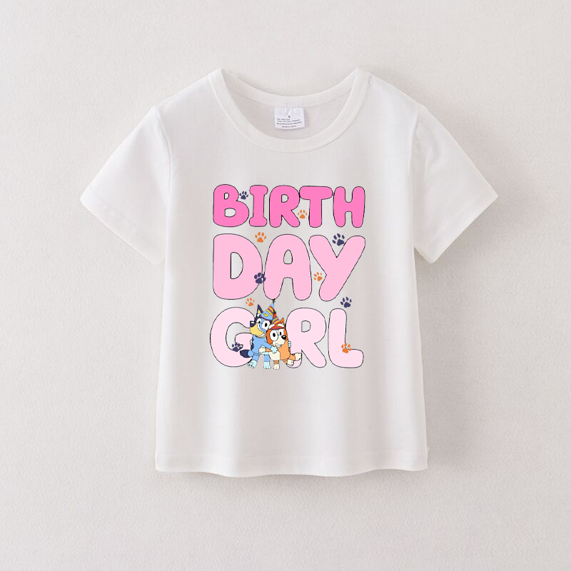 （Pre Order）Girls Cotton Birthday Cartoon Print White T-shirt