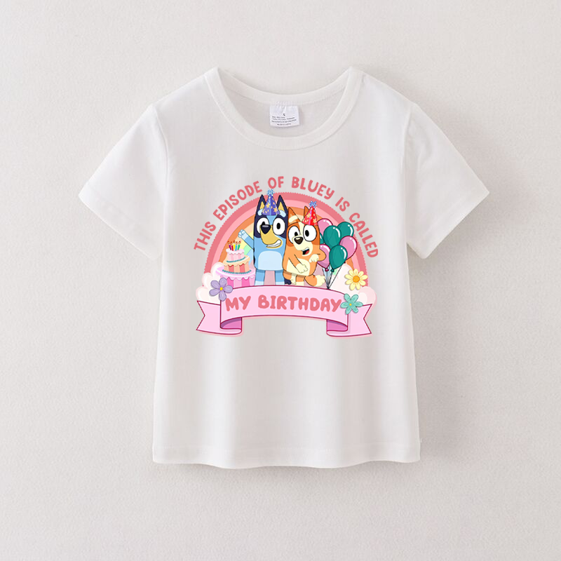 （Pre Order）Girls Cotton Birthday Cartoon Print White T-shirt