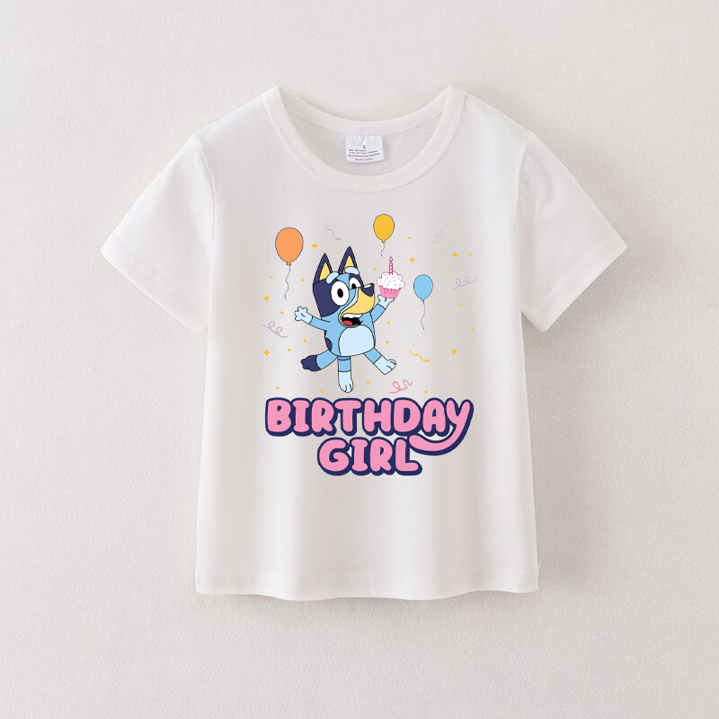 （Pre Order）Girls Cotton Birthday Cartoon Print White T-shirt