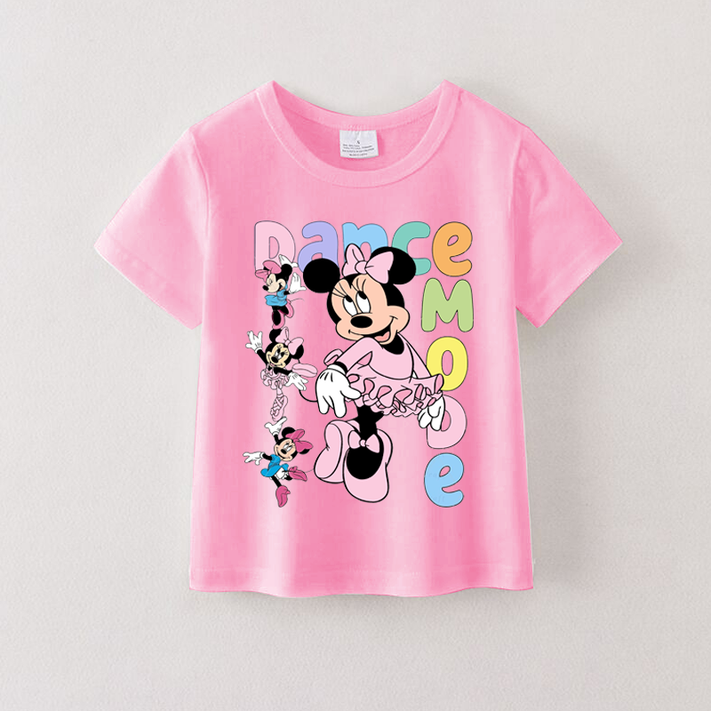 （Pre Order）Summer Girls Pink Cotton Cartoon Print T-shirt