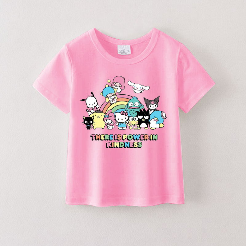 （Pre Order）Summer Girls Pink Cotton Cartoon Print T-shirt