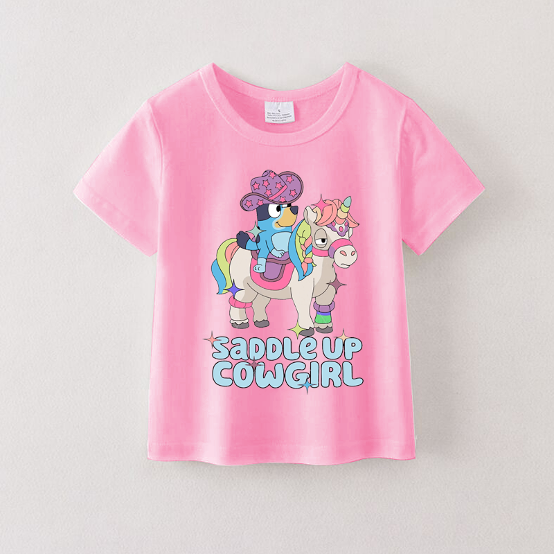 （Pre Order）Summer Girls Pink Cotton Cartoon Print T-shirt