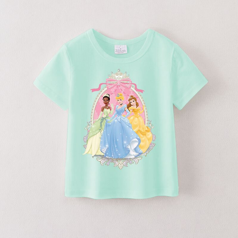 （Pre Order）Summer Girls Cotton Cartoon Print Mint T-shirt