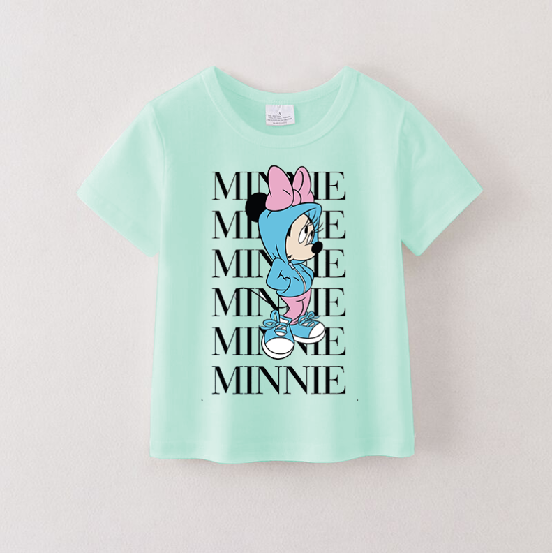 （Pre Order）Summer Girls Cotton Cartoon Print Mint T-shirt