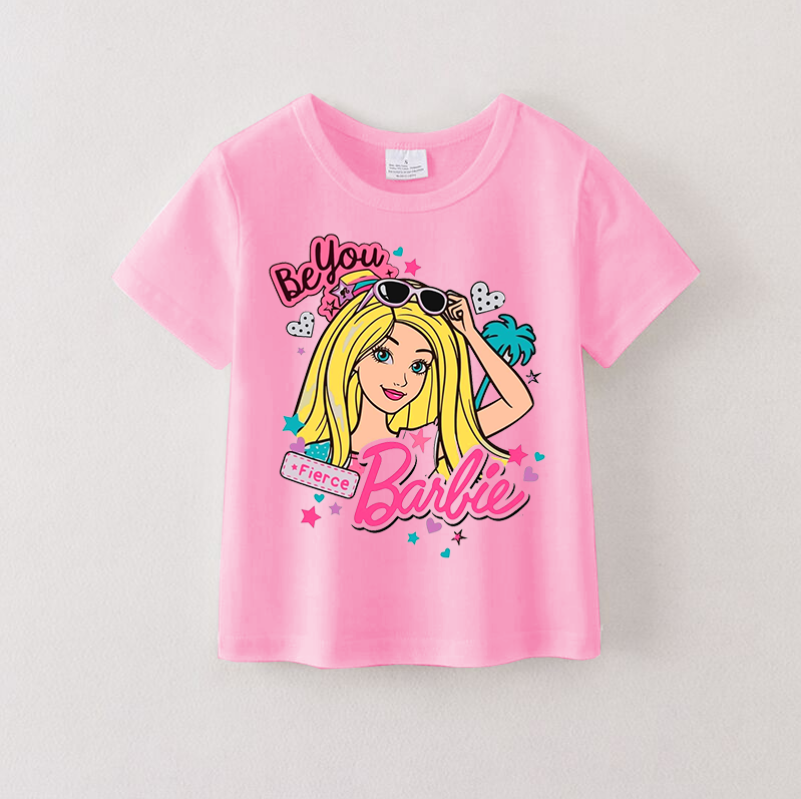 （Pre Order）Girls Cotton Cartoon Print Pink T-shirt