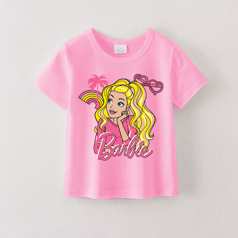 （Pre Order）Girls Cotton Cartoon Print Pink T-shirt