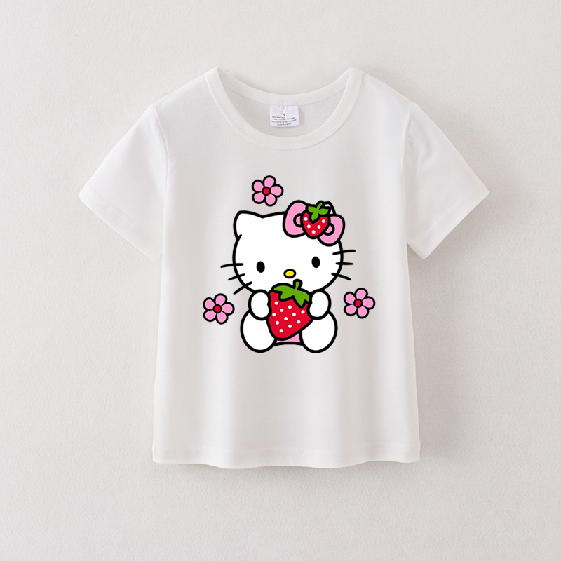 （Pre Order）Summer Girls Cotton Cartoon Print White T-shirt