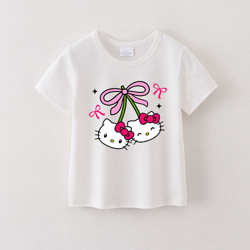 （Pre Order）Summer Girls Cotton Cartoon Print White T-shirt