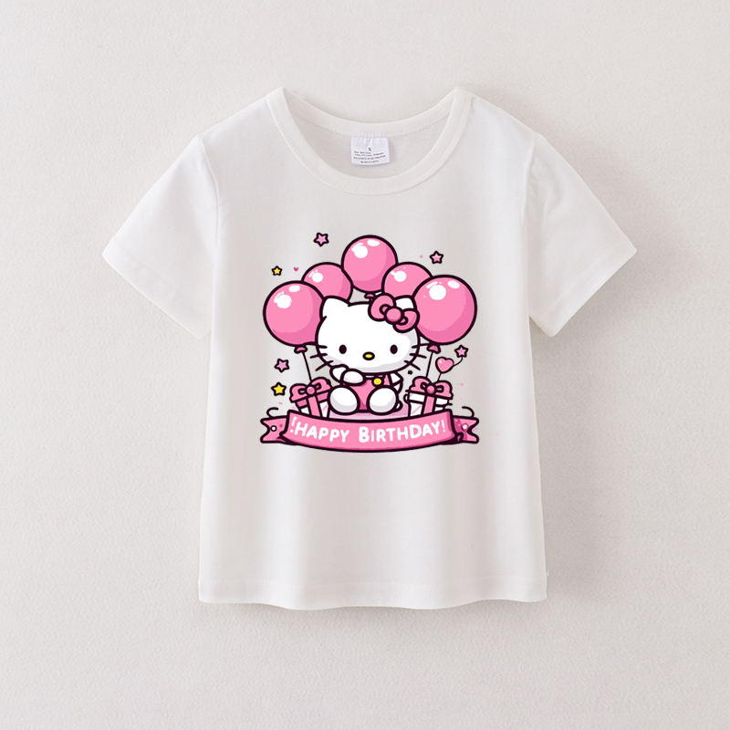 （Pre Order）Summer Girls Cotton Cartoon Print White T-shirt