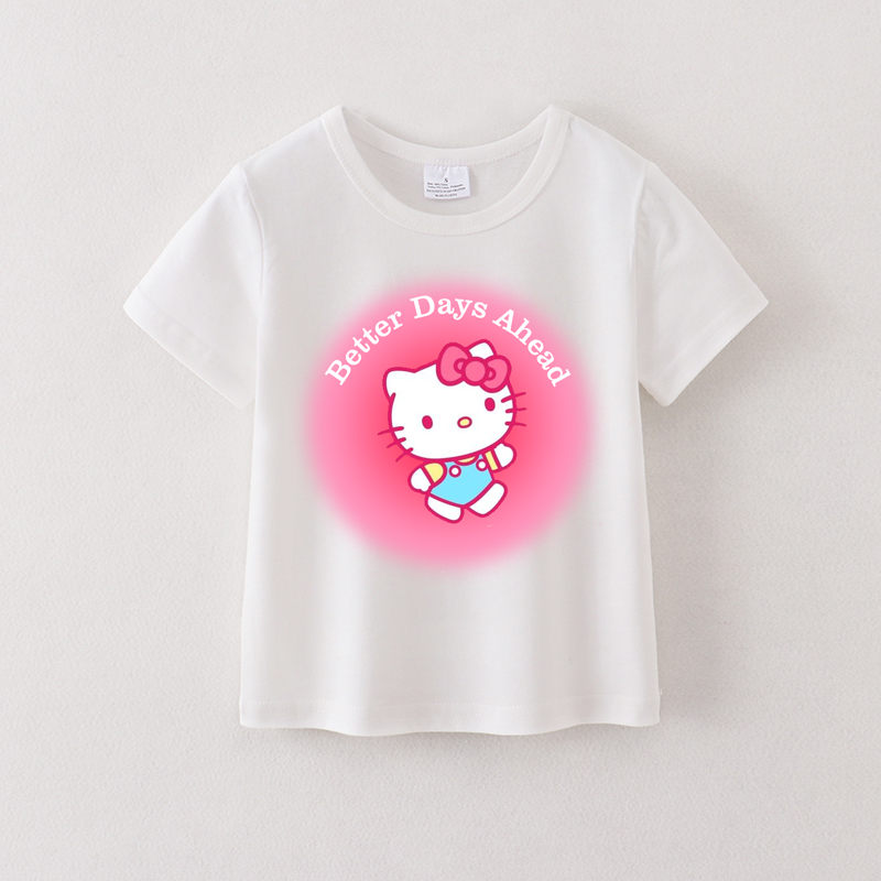 （Pre Order）Summer Girls Cotton Cartoon Print White T-shirt