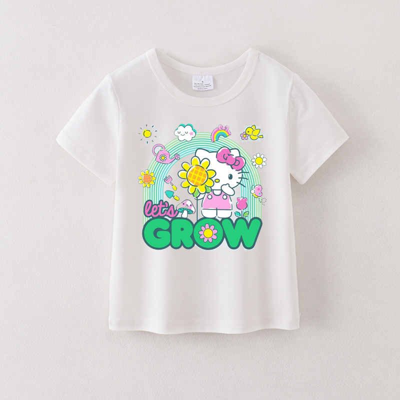 （Pre Order）Summer Girls Cotton Cartoon Print White T-shirt