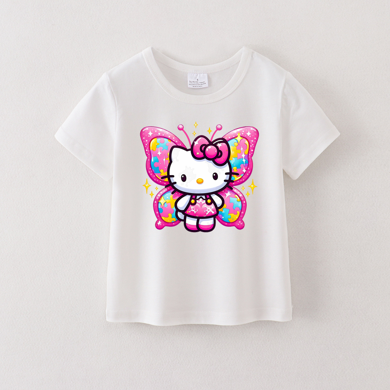 （Pre Order）Summer Girls Cotton Cartoon Print White T-shirt