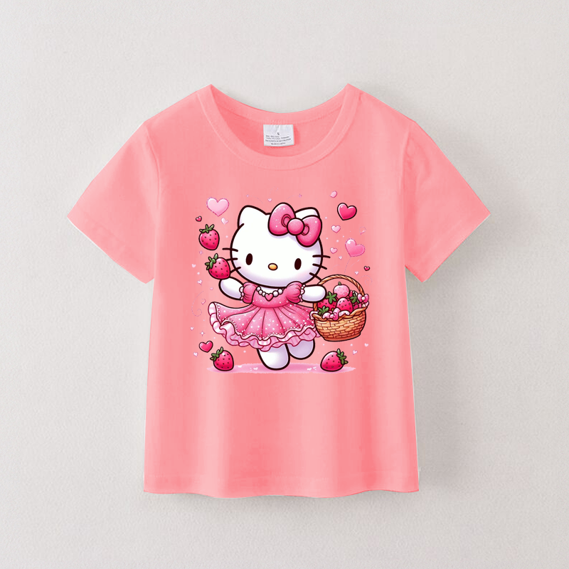 （Pre Order）Summer Girls Cotton Cartoon Print Coral T-shirt