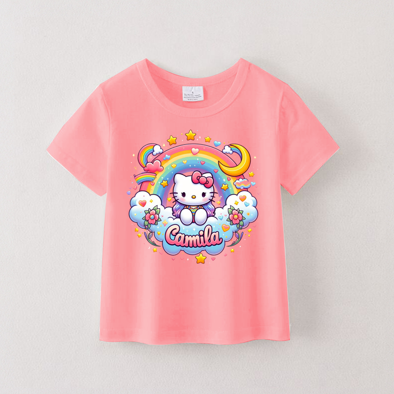 （Pre Order）Summer Girls Cotton Cartoon Print Coral T-shirt