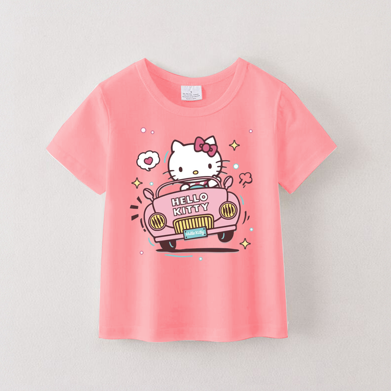 （Pre Order）Summer Girls Cotton Cartoon Print Coral T-shirt