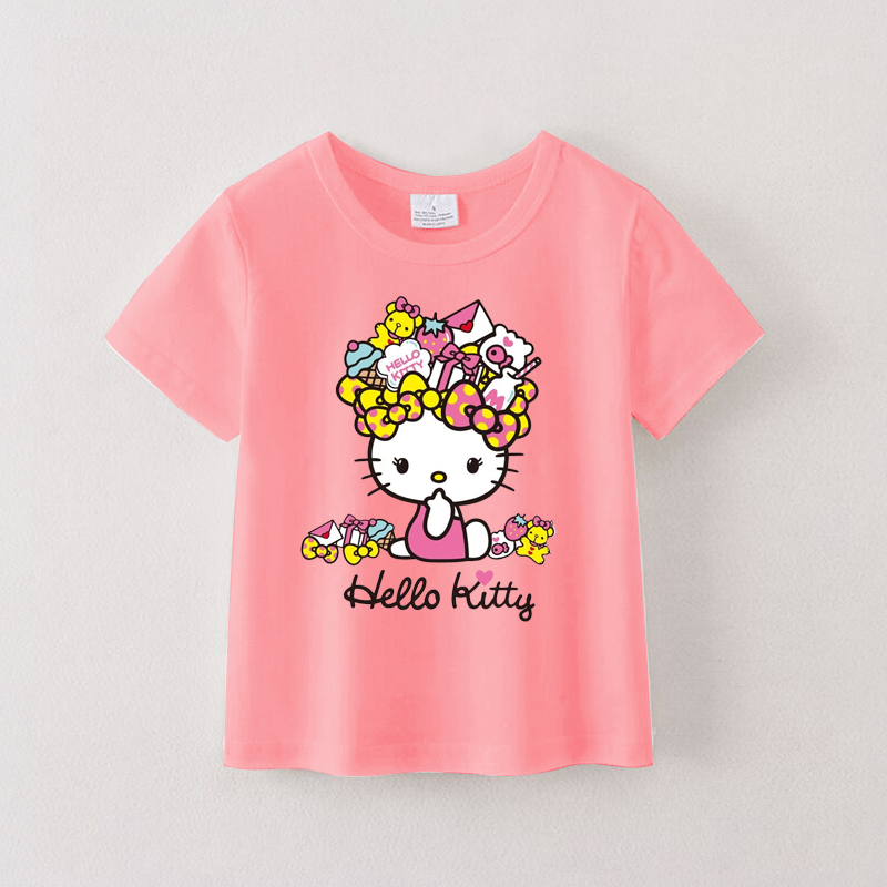 （Pre Order）Summer Girls Cotton Cartoon Print Coral T-shirt