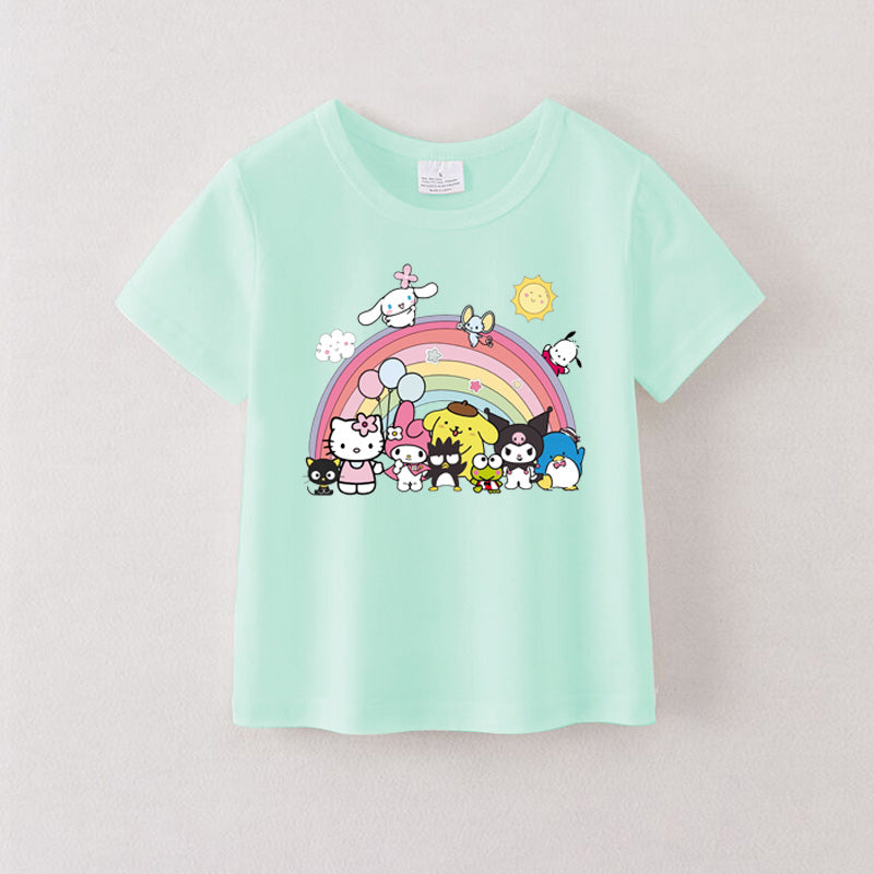 （Pre Order）Summer Girls Mint Cotton Cartoon Print T-shirt