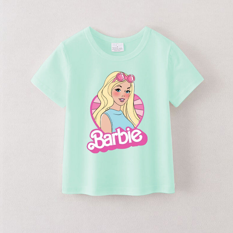 （Pre Order）Summer Girls Mint Cotton Cartoon Print T-shirt