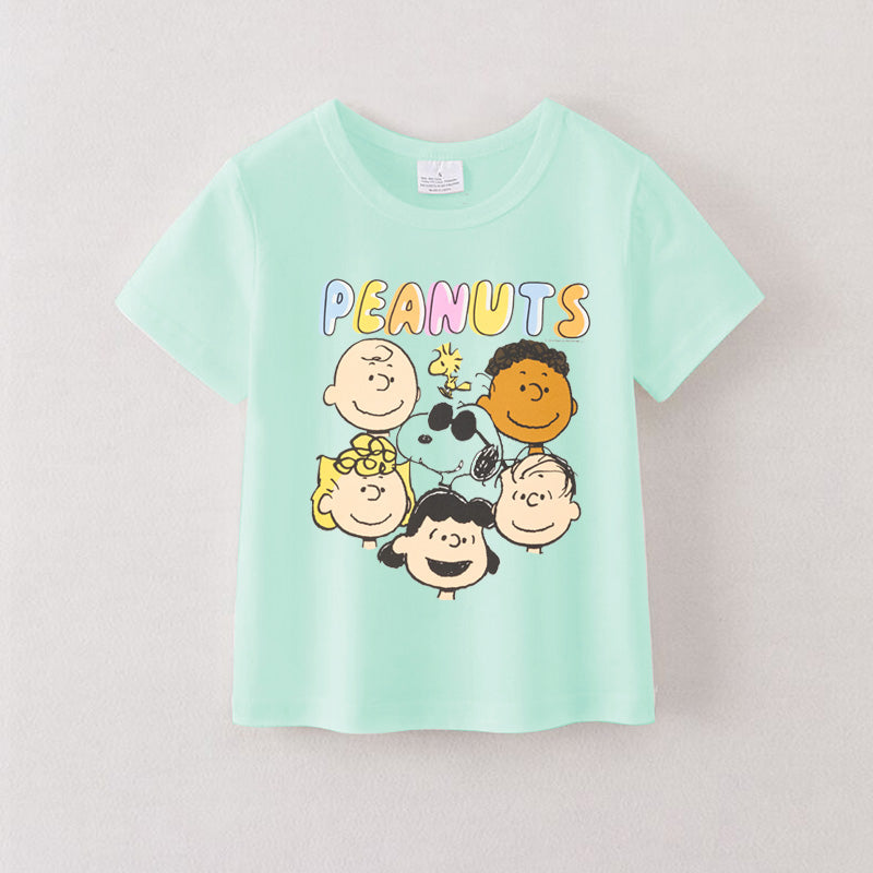 （Pre Order）Summer Girls Mint Cotton Cartoon Print T-shirt