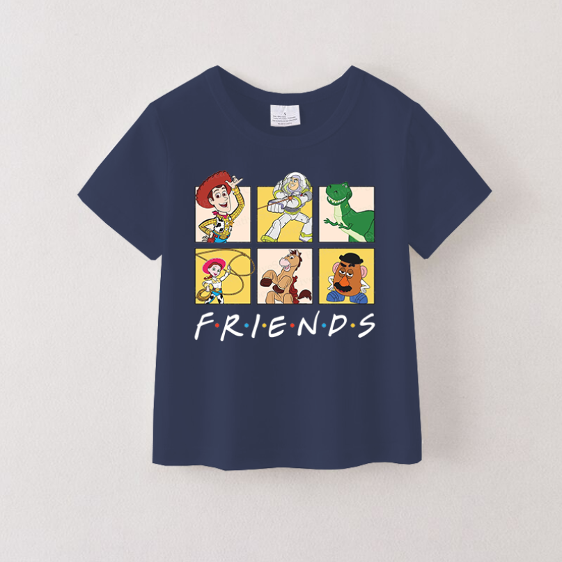 （Pre Order）Girls Cotton Cartoon Print Navy T-shirt