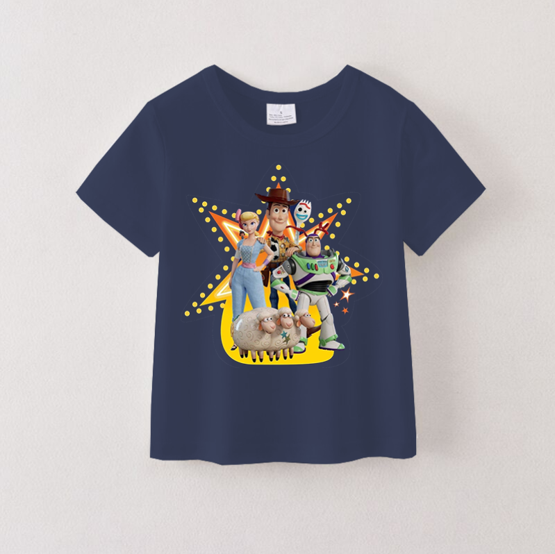 （Pre Order）Girls Cotton Cartoon Print Navy T-shirt