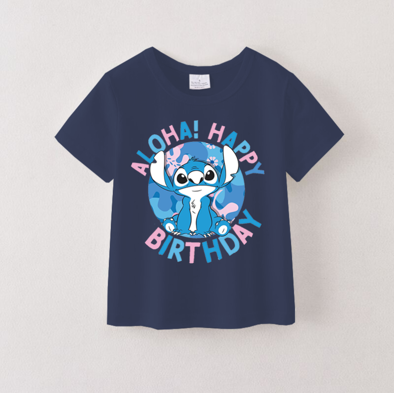 （Pre Order）Girls Cotton Cartoon Print Navy T-shirt