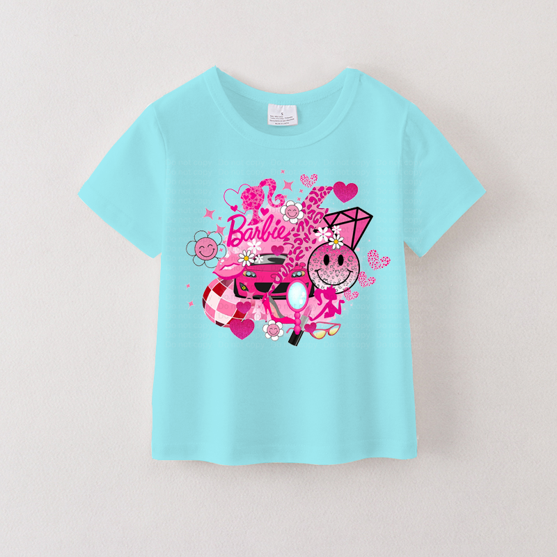 （Pre Order）Summer Girls Cotton Cartoon Print Blue T-shirt