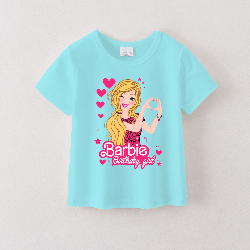 （Pre Order）Summer Girls Cotton Cartoon Print Blue T-shirt