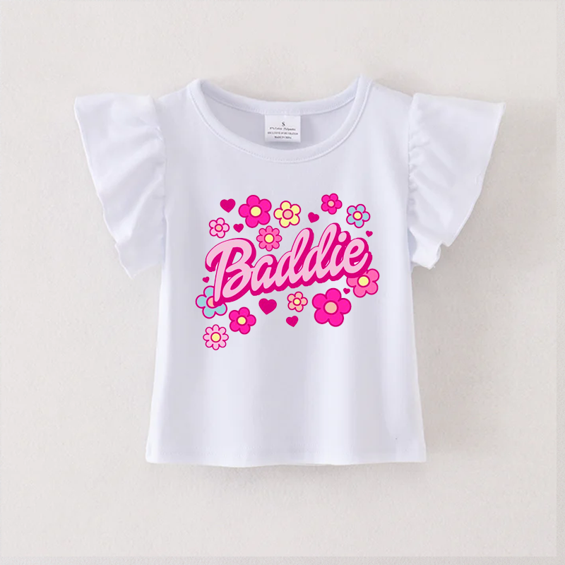 （Pre Order）Print White Cotton Essential Ruffles Top