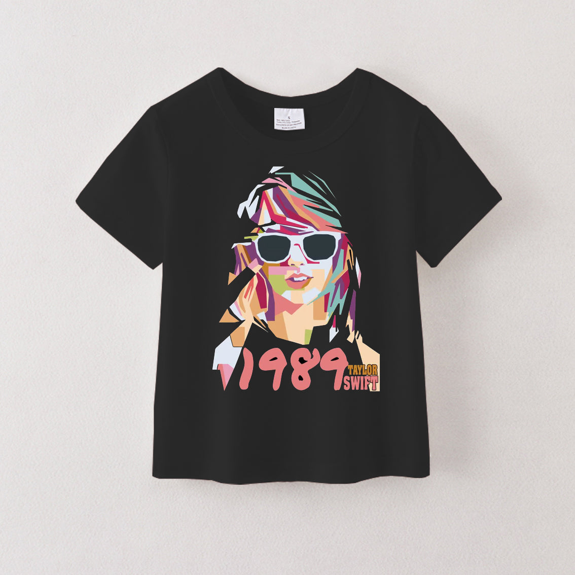 （Pre Order）Summer Girls Black Cotton Black Cartoon Print T-shirt