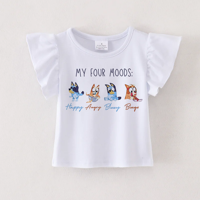 （Pre Order）Cartoon TS Print White Cotton Essential Ruffles Top