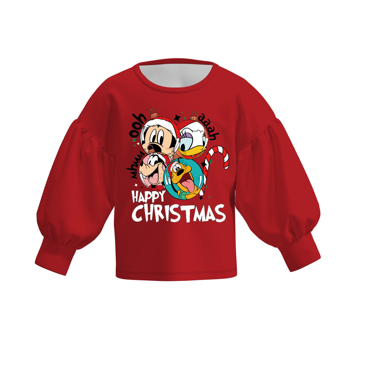 （Pre Order）Girls Christmas Print Puff Sleeve Top