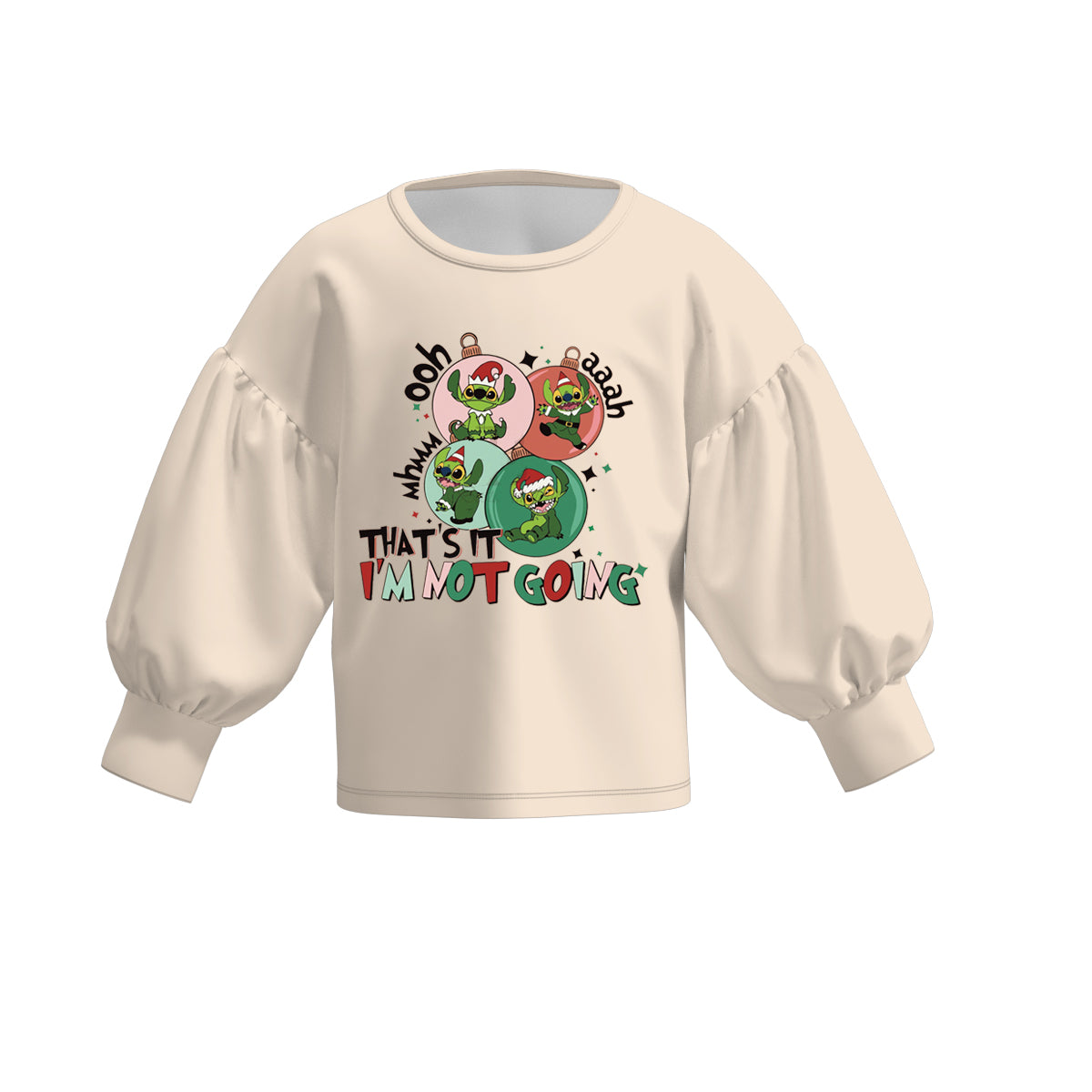 （Pre Order）Girls Christmas Print Puff Sleeve Top