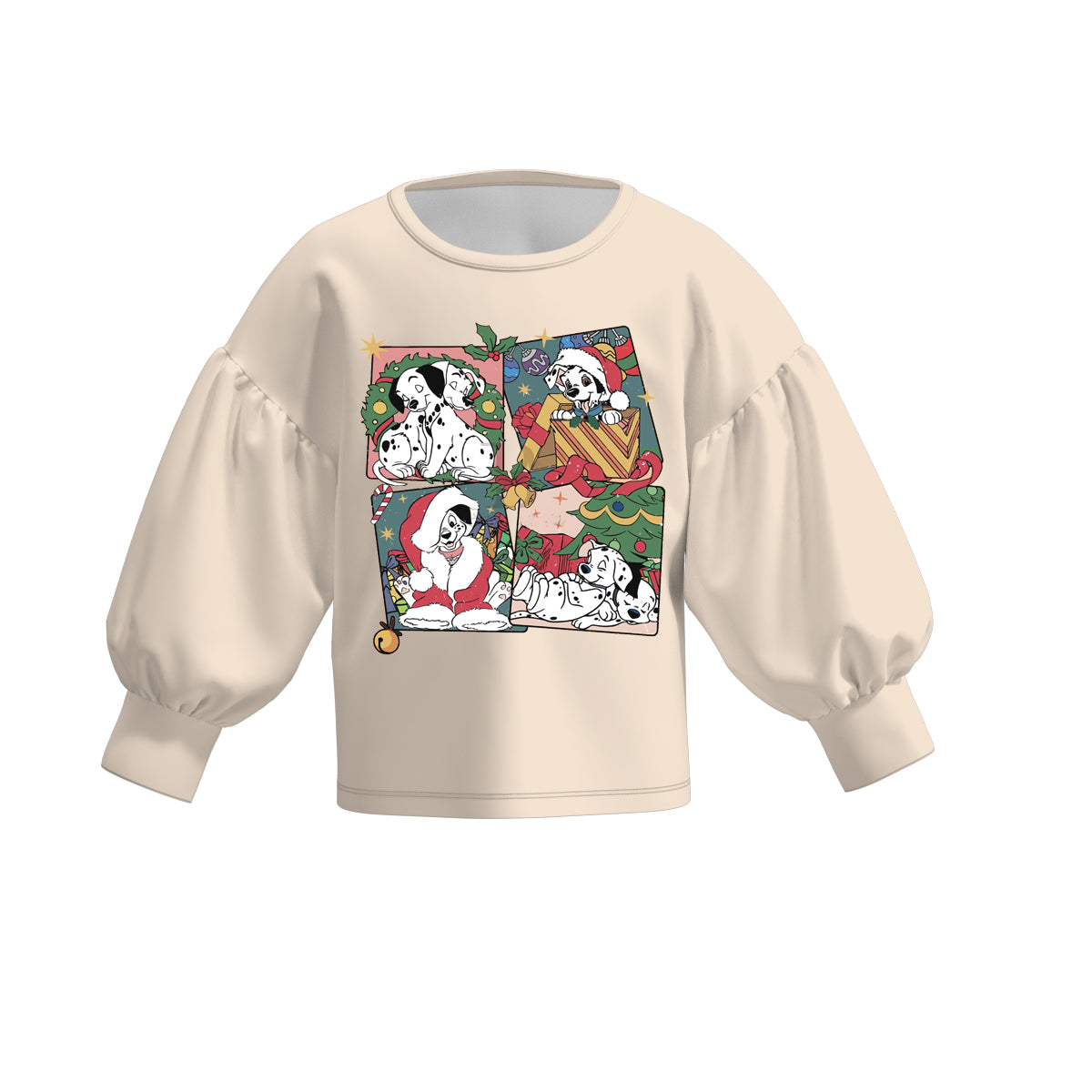 （Pre Order）Girls Christmas Print Puff Sleeve Top