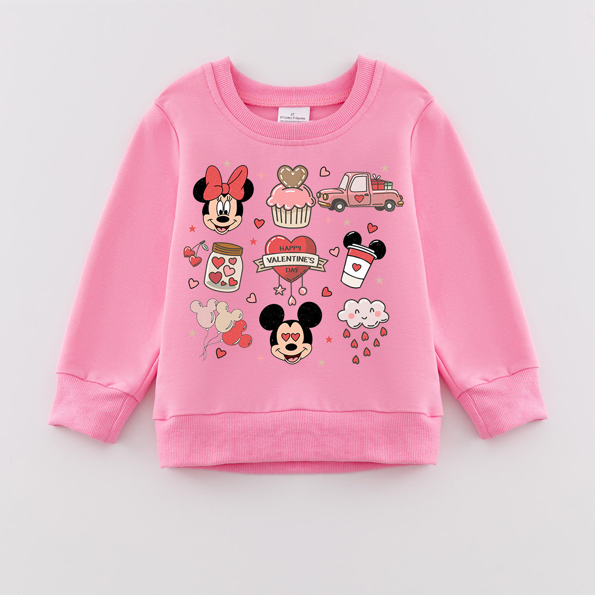 （Pre Order）Girls Valentine's Day Cartoon Print Pink Sweatshirt