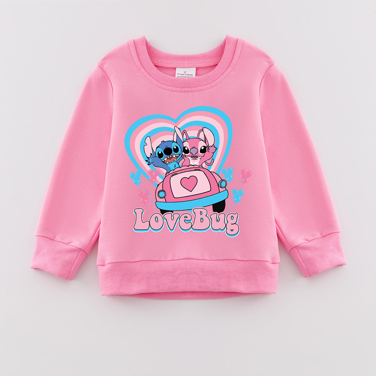 （Pre Order）Girls Valentine's Day Cartoon Print Pink Sweatshirt