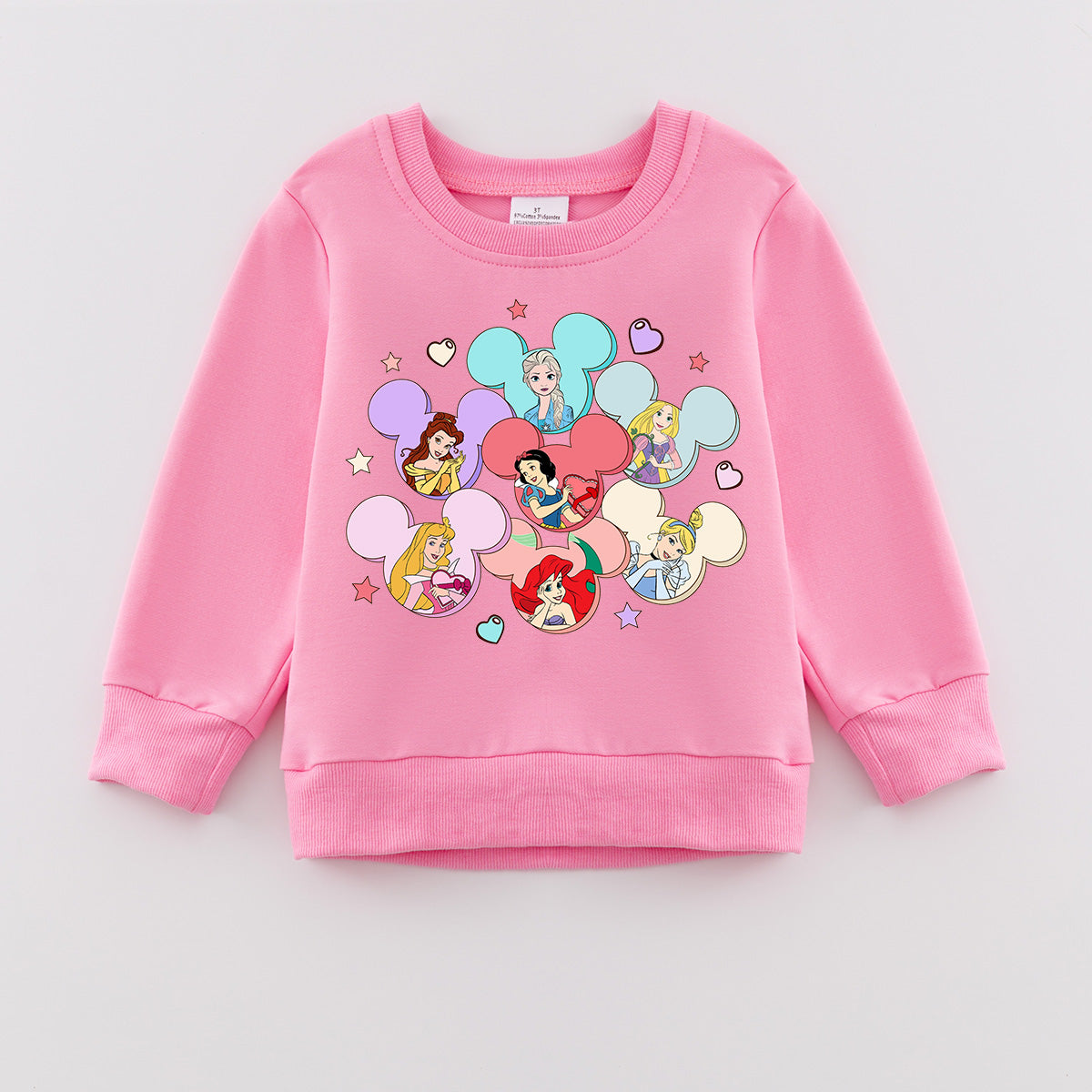 （Pre Order）Girls Valentine's Day Cartoon Print Pink Sweatshirt