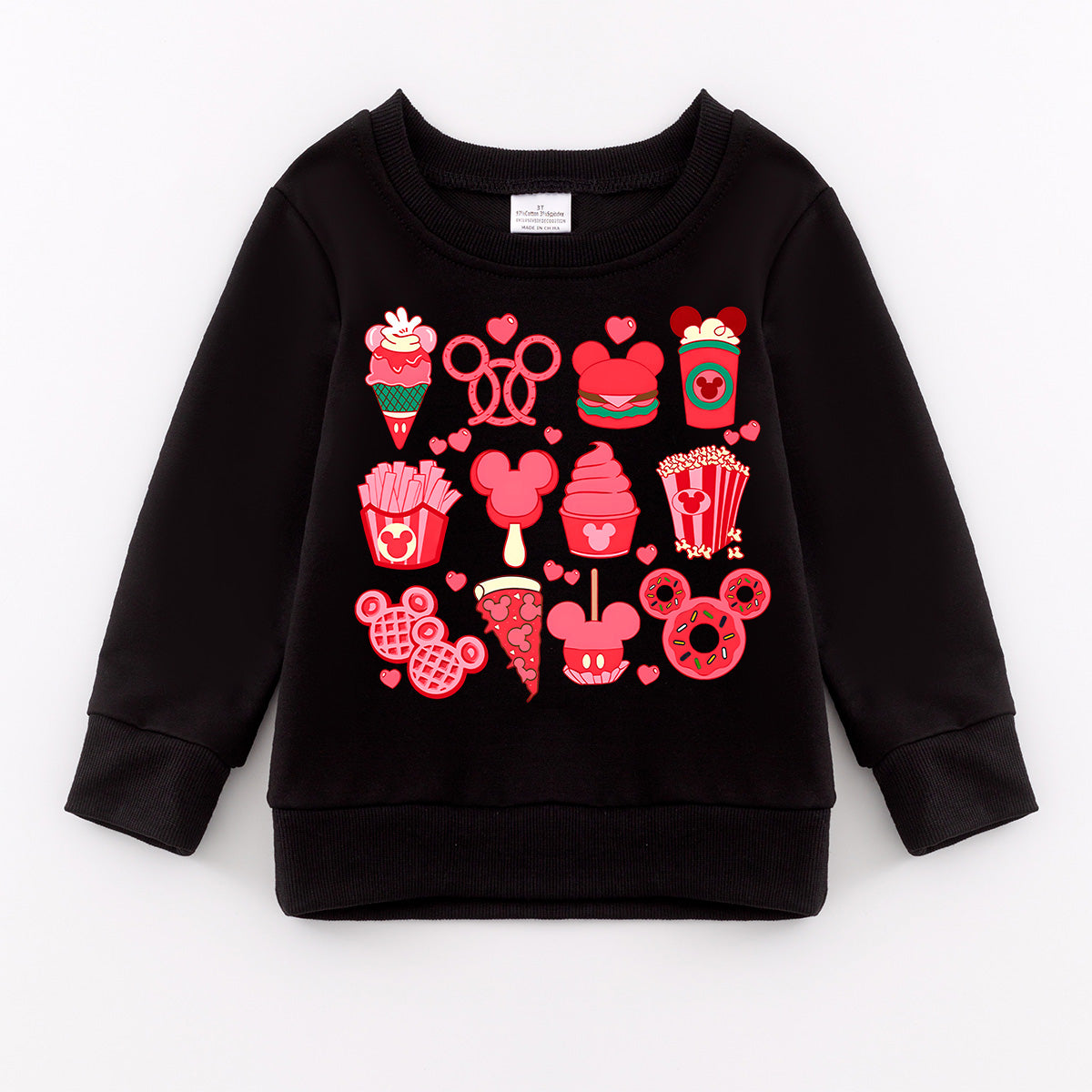 （Pre Order）Girls Valentine's Day Cartoon Print Black Sweatshirt