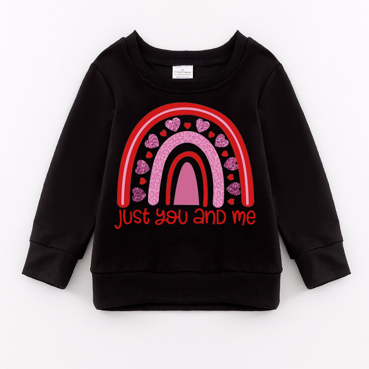 （Pre Order）Girls Valentine's Day Cartoon Print Black Sweatshirt