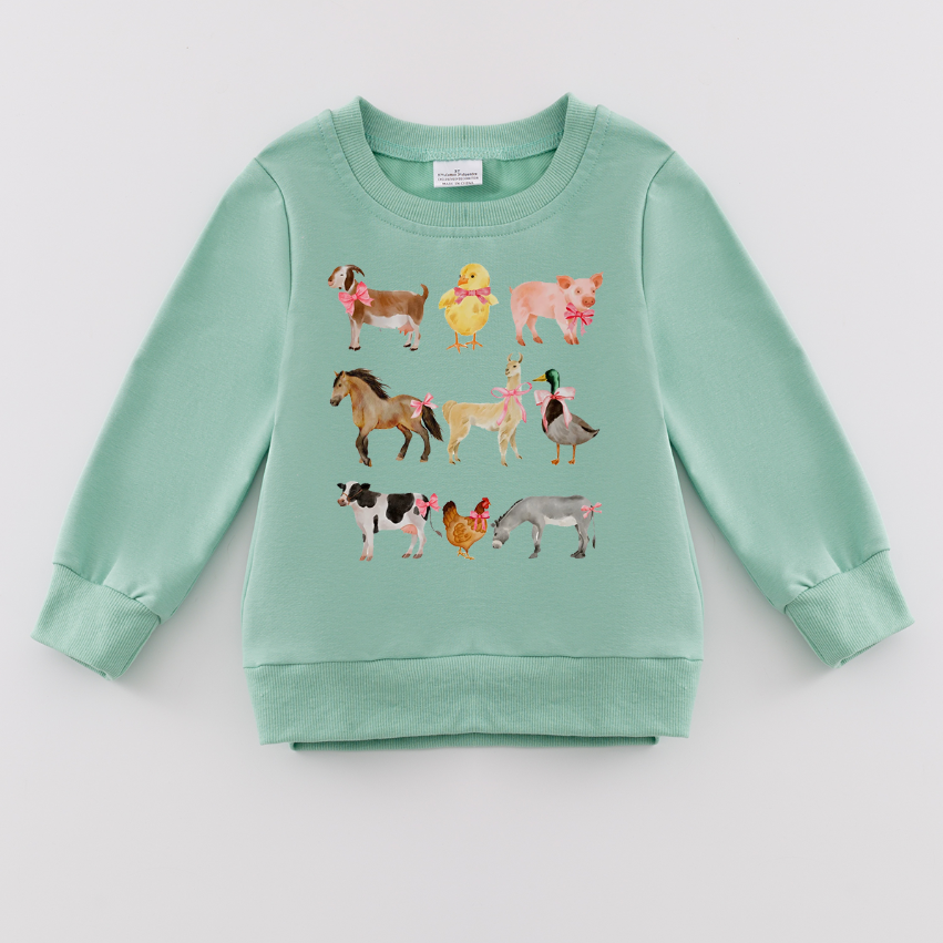 （Pre Order）Girls Fall Farm Print Sweatshirt