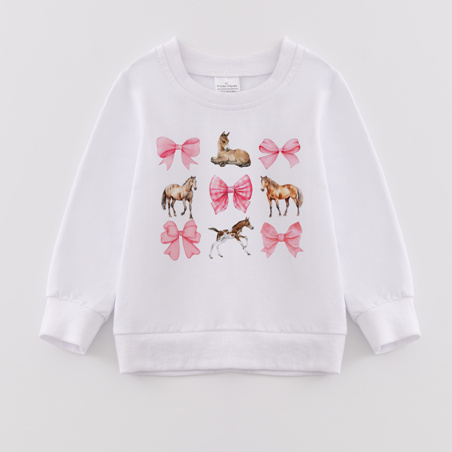 （Pre Order）Girls Fall Bow Print Sweatshirt