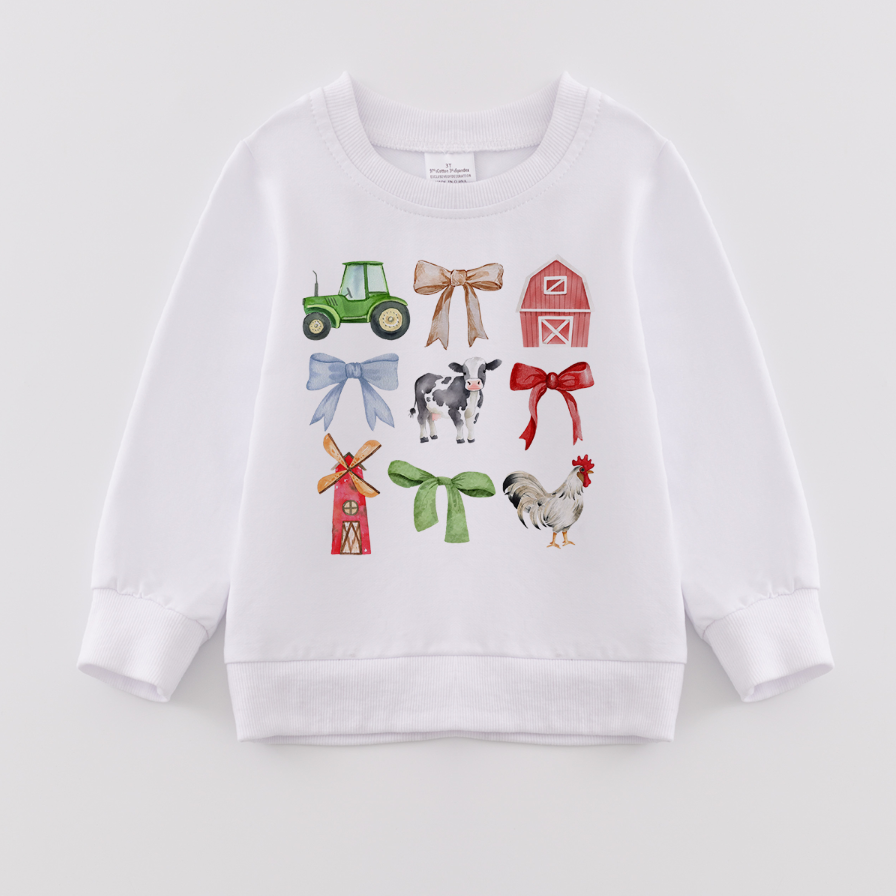 （Pre Order）Girls Fall Bow Print Sweatshirt