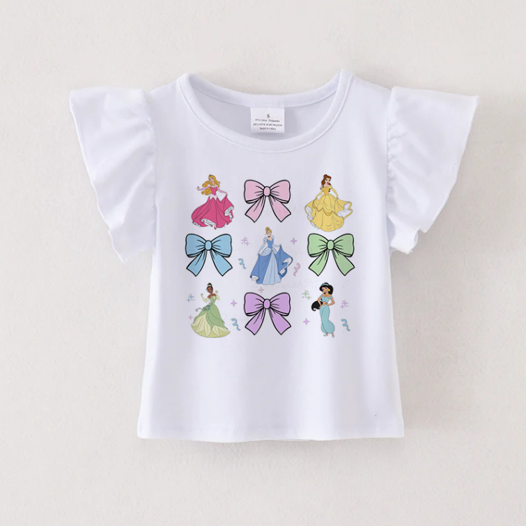 （Pre Order）Girls Spring and Summer Cartoon Print Flying Sleeves Top