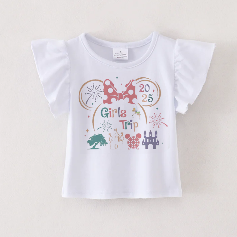 （Pre Order）Girls Spring and Summer Cartoon Print Flying Sleeves Top