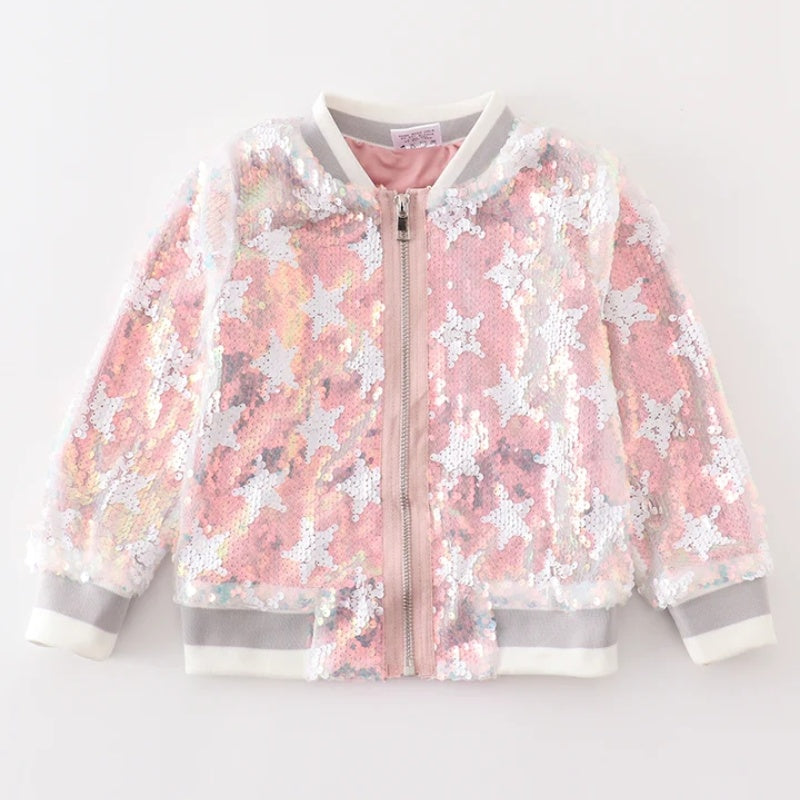 (In Stock E28-1-2)Girls Star Power Sparkle Bomber Jacket