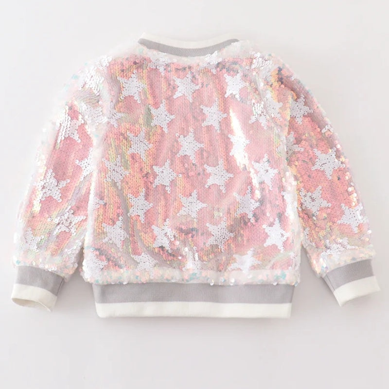 (In Stock E28-1-2)Girls Star Power Sparkle Bomber Jacket