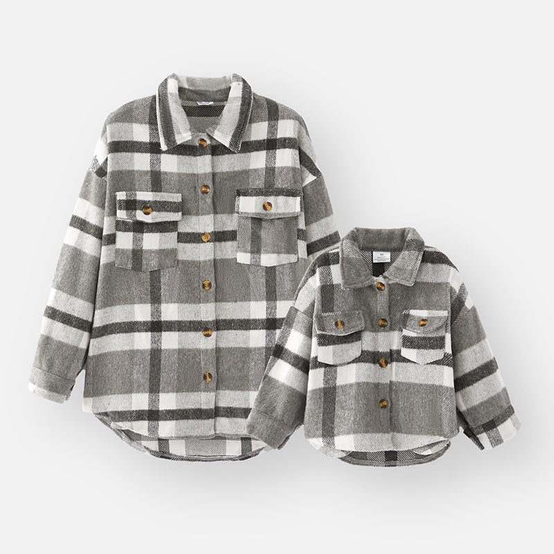 （In Stock L18-2-2 L18-1-2）Mommy and Me Fall Grey Plaid Shirt